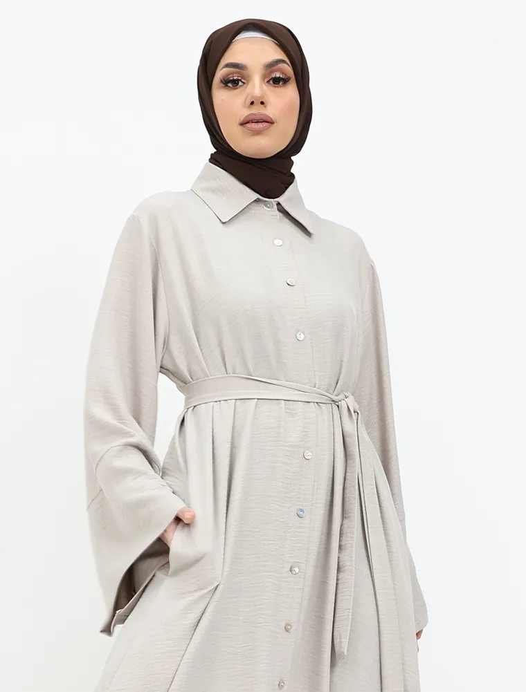 Stone Linen Feel Collar Shirt